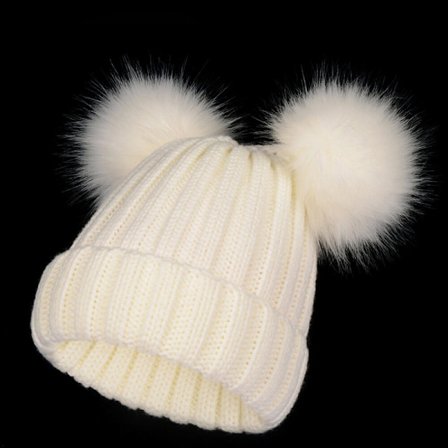 Pälsmössa med dubbla tofsar Dam Höst och Vinter Koreansk Mode Stickad Mössa Dubbel Bollmössa