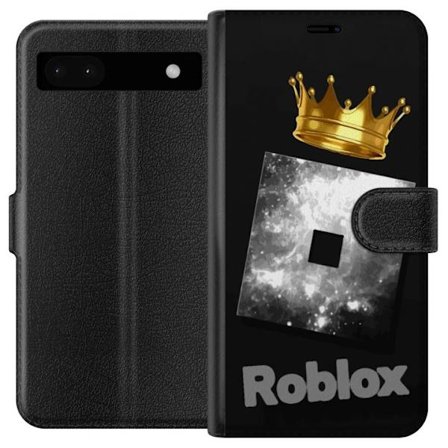 Kompatibelt Lommeboketui til Google Google Pixel 6a Minimalistisk svart og sølvfarget Roblox-symbol med gylden krone og luksuriøs gamer-estetikk på