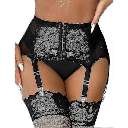 Hot dame-strømpeholder plus size blonde strømpeholder og 6 metalclips justerbar lingeri strømpeholder U sort