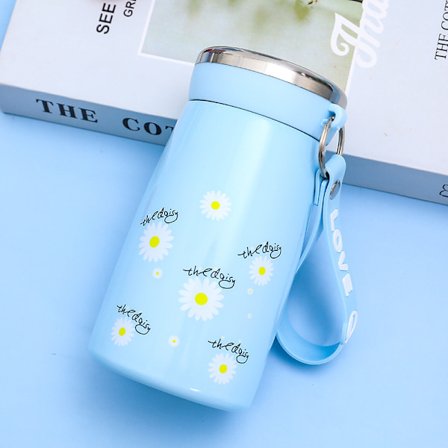 Vakuum isolert vannflaske i rustfritt stål, bærbar termokopp med tau for menn og kvinner (blå)