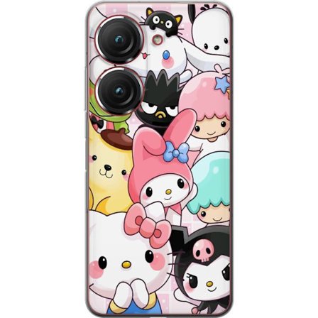 Kompatibelt Mobildeksel til Asus Zenfone 9 Tett mønster av søte figurer med store øyne i ulike farger og uttrykk med LABUBU-tekst