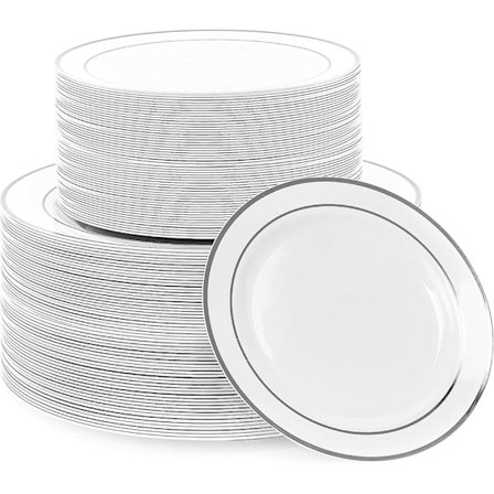 50 stk. Ubrydelige sølvindfattede middags- og desserttallerkener_xx