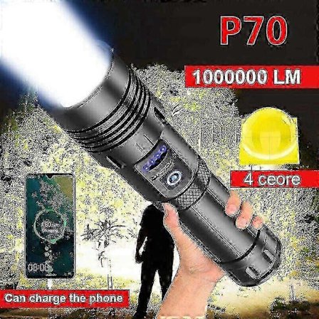 1000000 lumen supersterk LED taktisk lommelykt, oppladbar LED arbeidslampe o