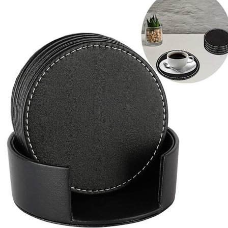 Lærundertallerkener for glass med holder – Designundertallerkener med holder, sett med 5, svart, undertallerkener