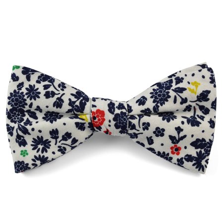 Pajarita blanca y azul floral en algodón para hombres - Pajaritas preatadas