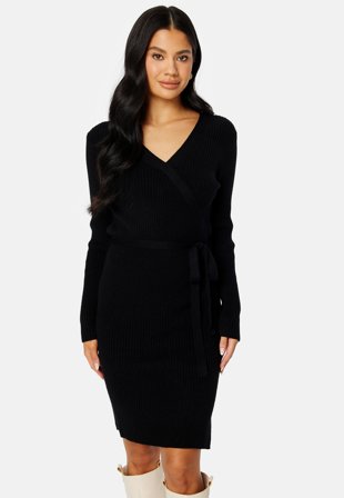 VILA Ril Wrap L/S Knit Dress Black Klær