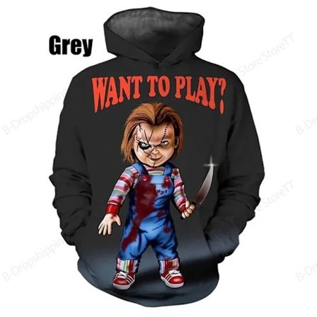 Efterår Vinter Herre Hættetrøje 3d Horrorfilm Chucky Print Hættetrøje Mænd Kvinder Mode Halloween Hættetrøjer Drengejakke Kvinder Sweatshirt Ny
