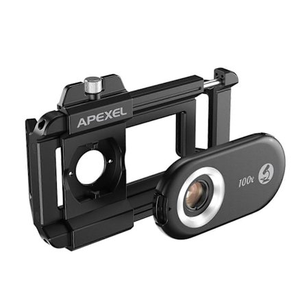APEXEL APL-MS100 100X Mobiltelefon Mikroskop Lins med LED/UV-ljus Inbyggt CPL-filter Batteri Mikroskop Tillbehör Telefon Mikro Lins med Univ