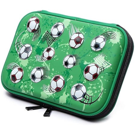 Søt pennal for barn, 3d fotball stor kapasitet hardt skall pennal for skolemateriell pennal med glidelås