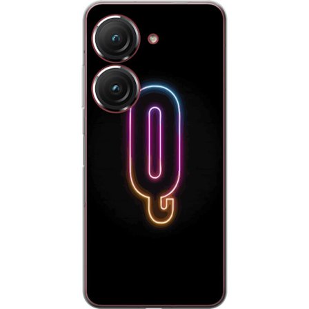 Yhteensopiva Puhelinkuori Asus Asus Zenfone 9 Minimalistinen neonkirjain Q kirkkaissa väreissä tummaa taustaa vasten
