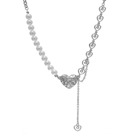 Vintage Goth Punk Sølvfarget Kjærlighetshjerte Anheng Perlekjede Halskjede For Kvinner Menn Kule Smykketilbehør