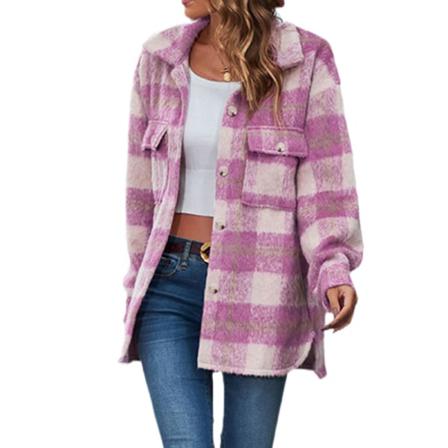 Kvinnor Pläd Med Fickor Lapel Long Sleeve Cardigan Jackor