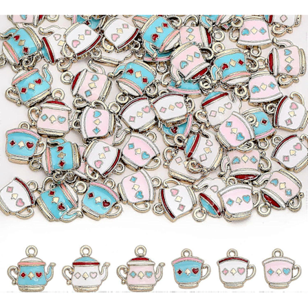 60 st 6 olika stilar Kopparberlocker Tekannaberlocker med emalj Spelkortsmönster Legering Berlocker Bulk för Örhängen Halsband Armband Tillverkning 