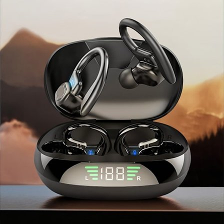 Trådlösa sportörlurar 2025 NYA 5.3 Hörlurar Ultralång speltid med LED-display Kraftfull bas Over Ear-hörlurar med öronkrokar för gym/löpning/...