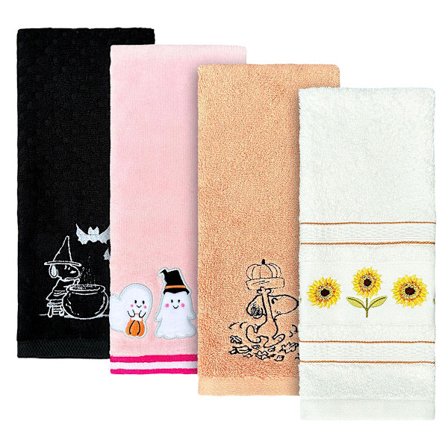 4 stk Halloween Håndklær Bomull for Badrom Sett Broderi 70*40cm Spøkelse Hodeskalle Skjelett Kjøkkenhåndklær Edderkopp Gresskar for Knask eller Knep 