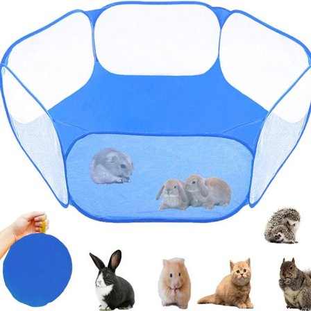 Liten dyreinnhegning, sammenleggbar pop-up-bur for små dyr, blå KLB