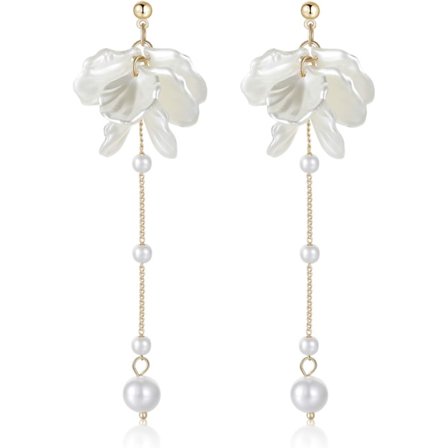 3PCS Persikoblomma blomma dingla långa dropp örhängen för kvinnor - smyckesset - födelsedagspresenter till henne - bröllop, förlovning, fest