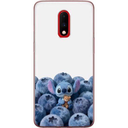 Kompatibelt Mobildeksel til OnePlus OnePlus 7 Søt blå karakter blant blåbær med bamse i mykt og lekent illustrasjon