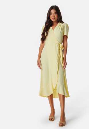 John Zack Short Sleeve Wrap Dress Lemon Klær