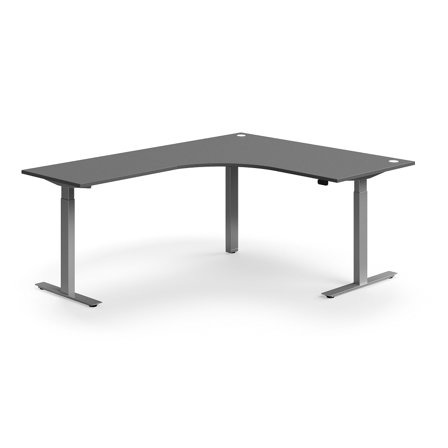 Schreibtisch FLEXUS, L-Form, 1600x2000 mm, Gestell silber, grau