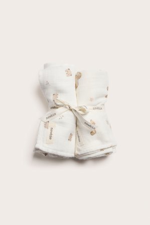 Newbie | 2-pk. musselinpledd med bamser | Offwhite