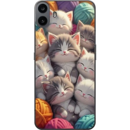 Kompatibel Mobilcover til Nothing CMF Phone 1 Søde sovende killinger tæt sammen blandt farverige garnnøgler i blød legesyg stil