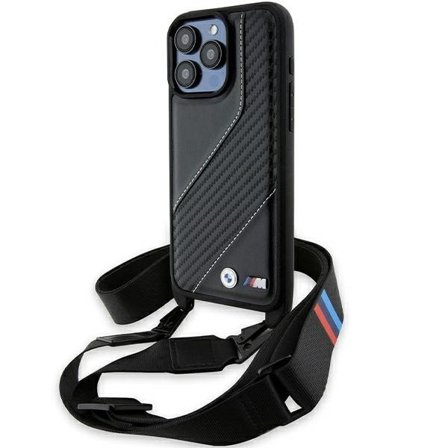 BMW M Edition Carbon Stripe & Strap-etui til iPhone 15 Pro Max - sort