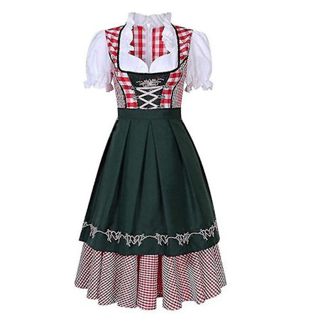 High Quality Traditional German Plaid Dirndl Dress Oktoberfest Costume Outfit For Adult Women Halloween Fancy Party-G