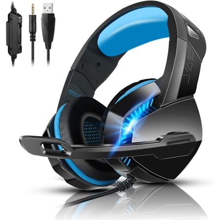 PS4 Gaming Headset med 7.1 Surround Sound, Xbox One Headset med Støydempende Mikrofon og LED-lys, Over Ear Hodetelefoner, Kompatibel med Nintendo Swi