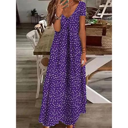 Kvinnor Elegant V-ringad Boho Klänning Spring Polka Dot Print Long Par