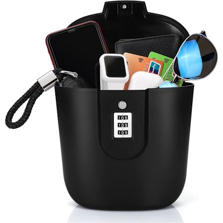 Bærbar tyverisikringsboks - Bærbar sikkerhedstaske - Rejsesikkerhed til stranden - med cifre til strand, camping, rejser, sport, shopping (sort)