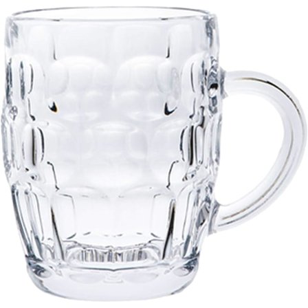 Klassiske ølkrus i pint-stil, glaskande, gammel pub-stil, tankardhåndtag, stengods, fordybning