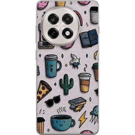 Yhteensopiva Puhelinkuori OnePlus 13R Värikäs kahvi ja donitsi kuvio leikkisä pop design sateenkaari teemalla makea energia kahvin ystäville ja luovil