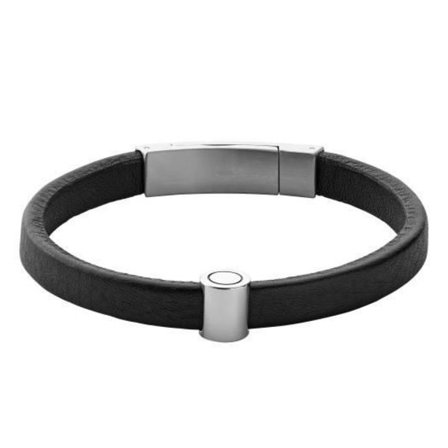 Armband - Skagen - VINTHER - Rostfritt stål - Svart läder - 18,5 cm