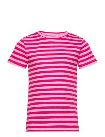 Pkdora Ss O-Neck Rib Top T-shirts Short-sleeved Rosa Little Pieces*Betinget Tilbud