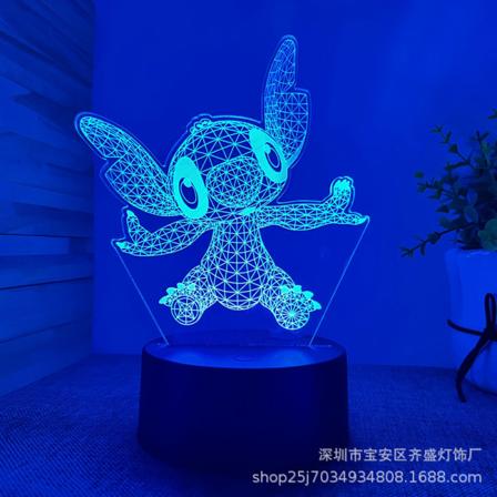 Tegneserie Kawaii Stitch Lilo og Stitch Anime-figur 3D optisk illusjon LED soveromsdekorasjon sovebordlampe med fjernkontroll 7 farger