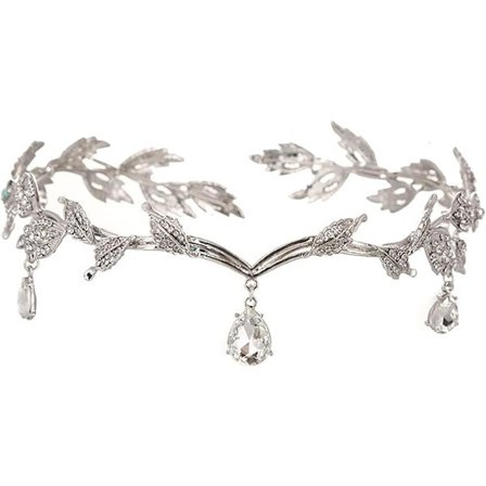 Goddess Tiara, Elf Prinsessan Tiara, Kristalliriipus Hääpanta Kristallihelmi Otsapanta Morsiamelle Morsiusneito Tytöille (16.5LX4H CM)