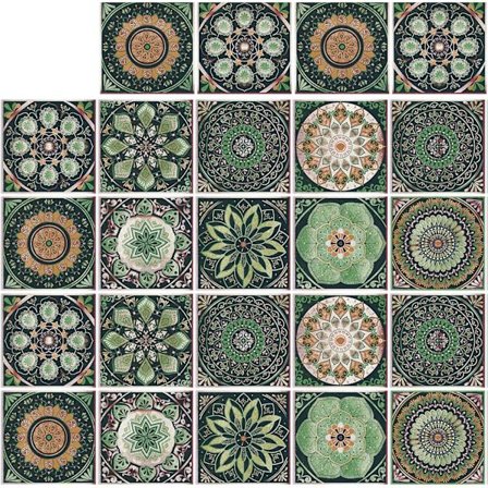 24 stk. fliseklistremerker 10x10 cm Mandala-stil fliseklistremerker, selvklebende flisemerker, avtakbare selvklebende firkantede veggklistremerker, 