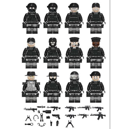 12pcs Black Swat Police Minifigure Building Block Accessories Military Toys-3