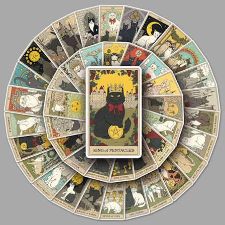 Katt Tarot-klistremerker, 78 stykker per sett, PVC, vanntett, klistremerker, katt, katter, dyr, svarte katter, spådomskunst, spillkort, hekseri