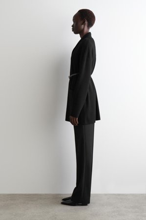 COS Women's Draped-Collar Merino Wool Cardigan in Black