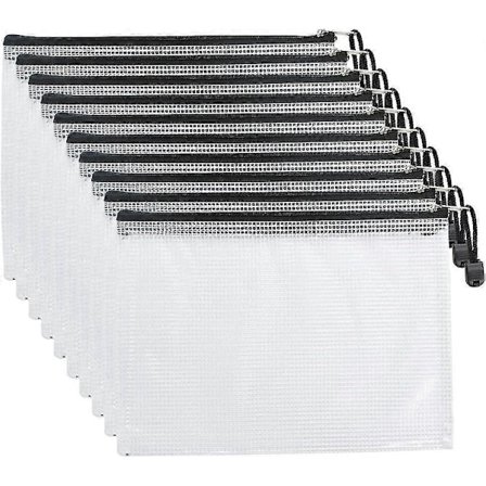 A5 Lynlåspose, Lynlås Dokumentpose, Transparent Mappe, PVC Dokumentmappe med Sort Lynlås til Mappe, Papir, Dokumenter - 10 stk. A5