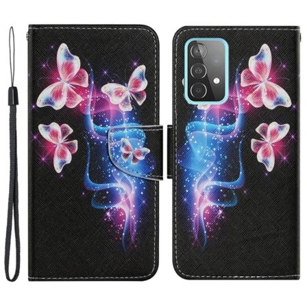 Wonderland Samsung Galaxy A53 5G Läppäkotelo - Three Fluorescent Butterflies Multicolor