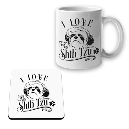 Shih Tzu Mugg + Underlägg paket I Love hund set