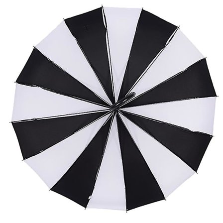 Elegant Langskaftet Vindtæt Paraply Sol Regn Brug 16 Ribber Sort Hvid Design Pagode Type Ny