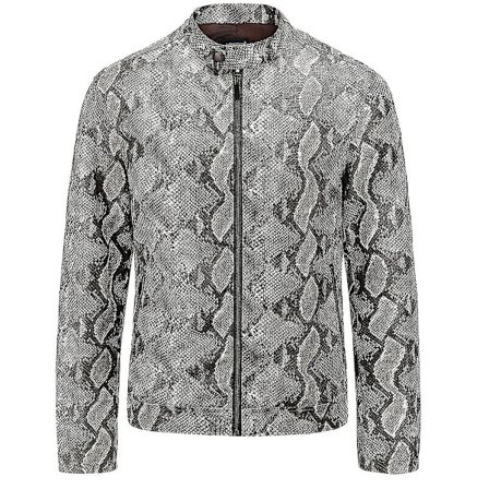Herre Efterår Vinter Casual Vasket Slangeskinds Mønster Læderjakke Lynlås Frakke