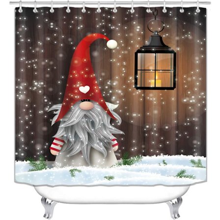 Jultomtar Duschdraperi för Badrum, God Jul Duschdraperi, Jul Vinter Duschdraperi