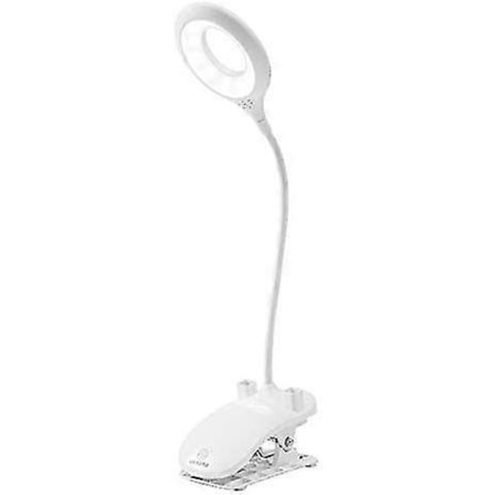 LED Clip Lampe med Penneholder, Skrivebordslampe, Øjenbeskyttelseslampe til Børn, 3 Justerbare Farver til Læsning, Arbejde (Hvid)