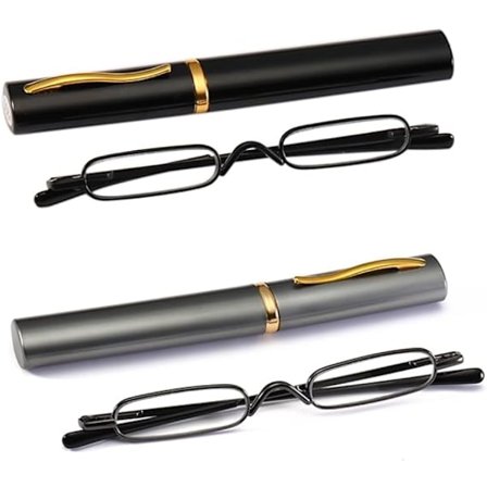 Mini smale lesebriller Fjærhengsel Metall Lesehjelpemiddel Unisex med Etui