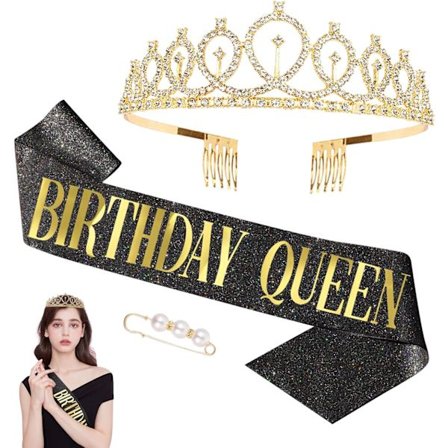 Syntymäpäiväkruunu Syntymäpäiväkuningatar Syntymäpäivävyö Tytöt Tiara Rhineston